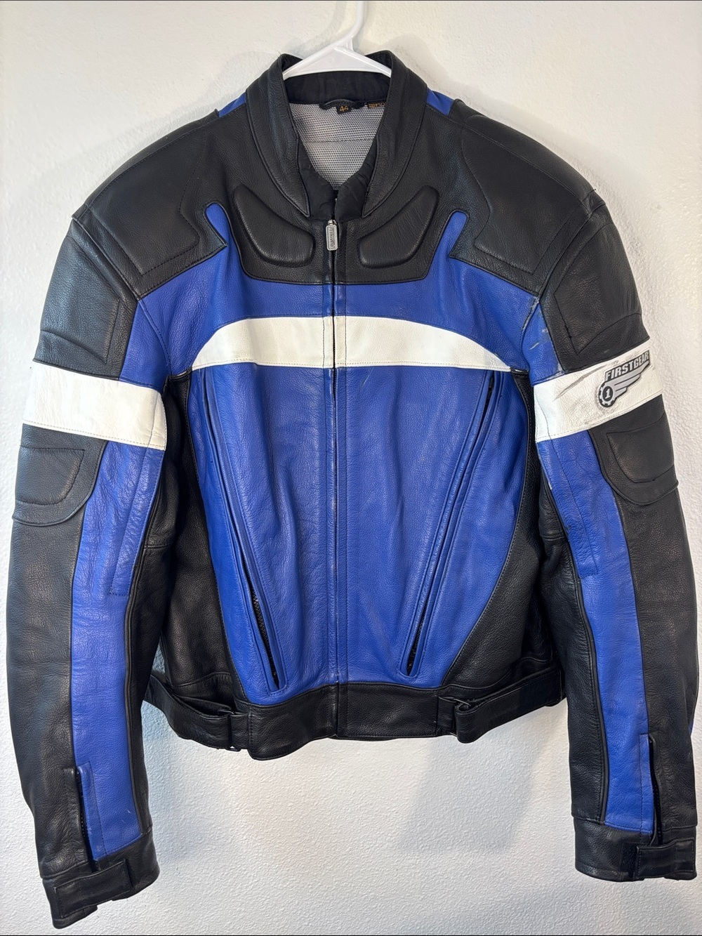 Men's Blue & Black Panelled Leather Performance motorcycle moto armor Jacket